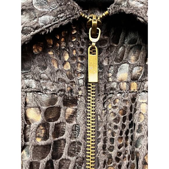 Ruby Rd Jacket Womens 14 Brown Reptile fur Full Zip Cropped Casual Fun - Picture 6 of 8